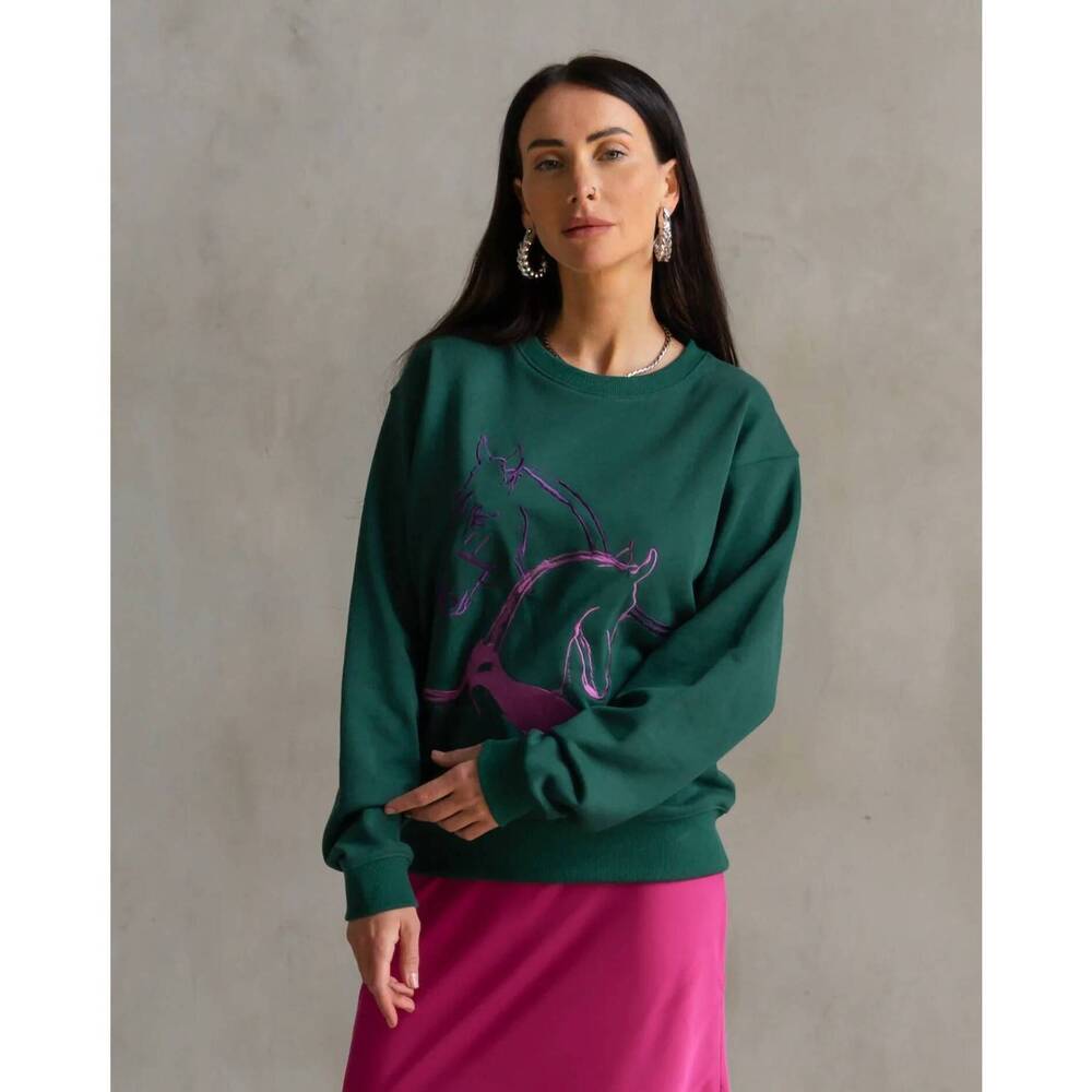 NEW CARE TUCKER 90’s baggy embroidered sweatshirt in horses embrace multi